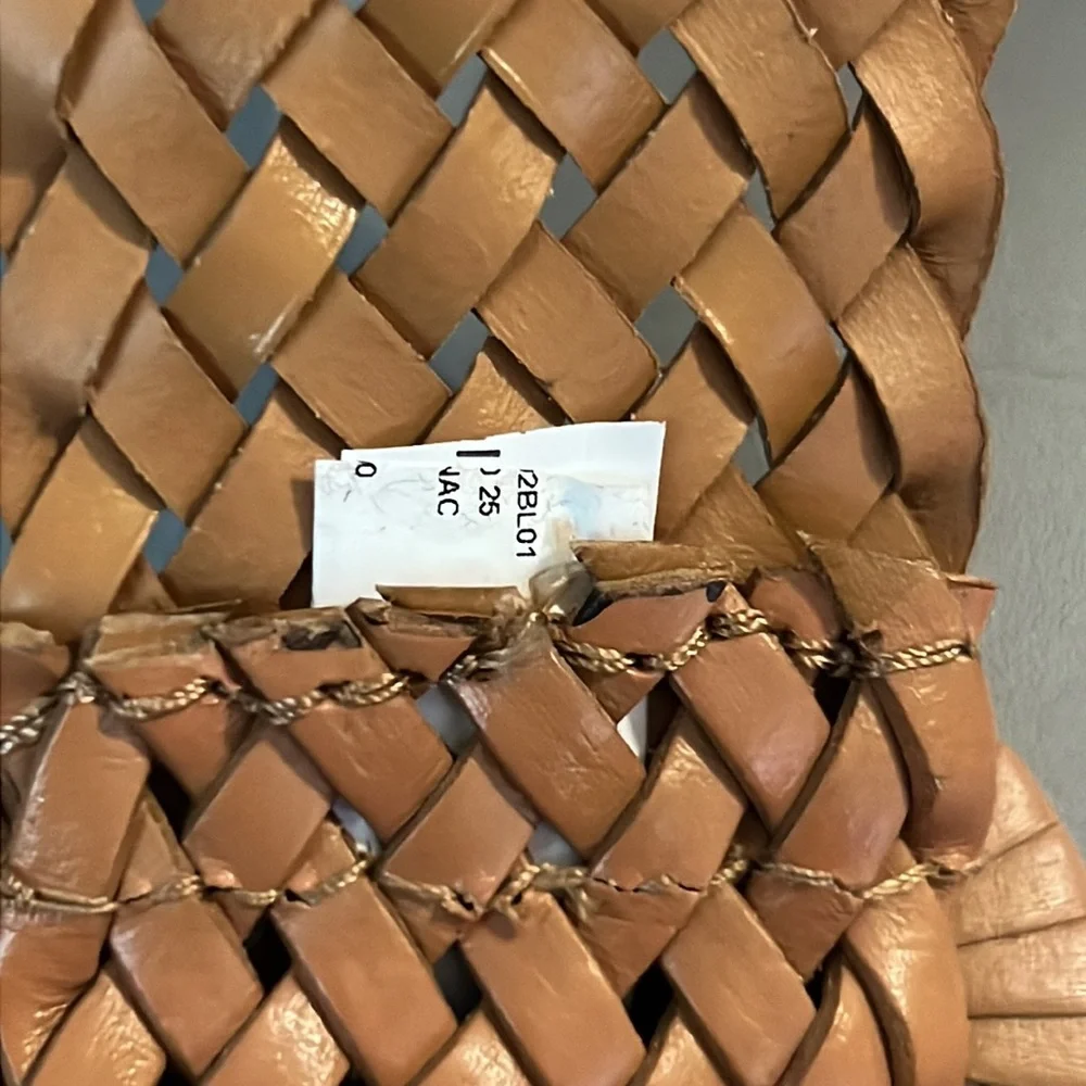 Tan Faux Leather Wide Braided Woven Adjustable Belt Women's L 44” Western - Picture 5 of 8